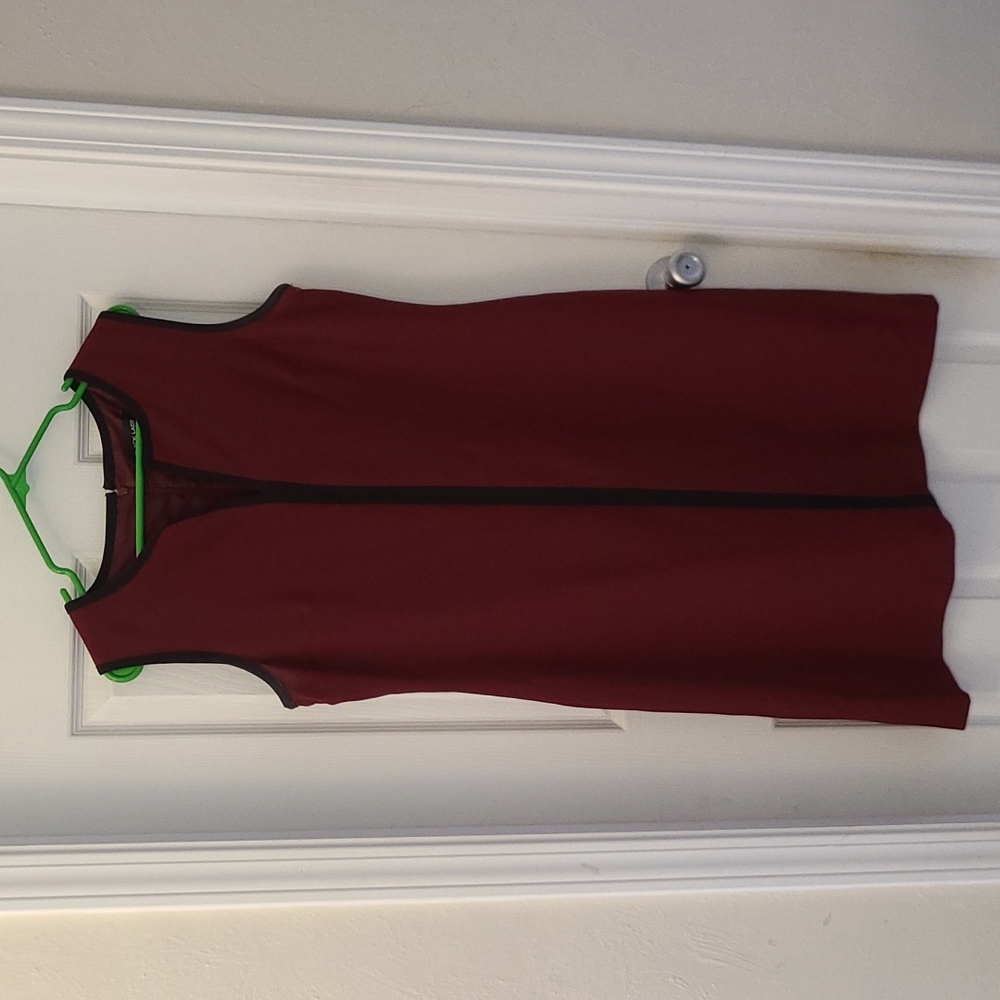 Maroon dress with black lines